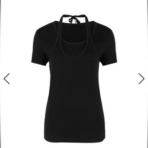 Helmut Lang Halter layered ribbon cotton tshirt